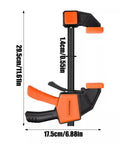 Heavy Duty Woodworking Bar Clamps With Quick Release, Steel Construction, showing dimensions, orange and black design.