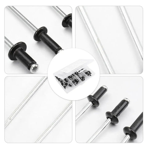 Go To Blind Rivet Kit With Aluminum Mandrel Rivets In Sizes M2.4 M3.2 And M4 120 Pcs Black Aluminum Alloy Set