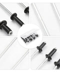 Close-up of Easy Install Blind Rivets 120 Piece Black Aluminum Assortment Kit with M2.4 M3.2 M4 fasteners in packaging.