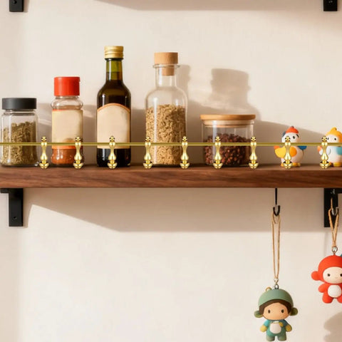 Rock Solid Eight Piece Brass Gallery Rails Kit Featuring Heavy Duty Metal Spindle Connectors And Exact Screw Matchups Perfect For Sprucing Up Kitchen Cabinets Display Shelving And Creating A Slick Modern Look At Home