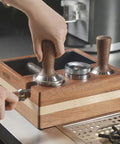 4 In 1 Espresso Knock Box And Tamp Station For 58mm Tamper Distributor And Portafilter Natural High Density Wood On Kitchen Counter