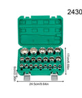 Heavy Duty 12 Point Ratchet Socket Set With Power Drill Adapter Kit For Easy Bolt Removal And Smooth Torque Distribution In Your Garage Or Workshop Plus Storage Case. Green case with metric 12 point sockets, 24.5cm x 17cm.