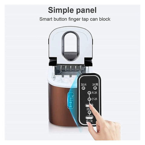 Heavy Hitter Countertop Ice Maker Churning Out Sixteen Kilos Daily With Nine Ice Cubes Ready In Just Thirteen Minutes Auto Self Cleaning Compact Design Includes Scoop And Basket showing control panel.