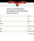 Western Diamond Tooling Headstall For Horses Double Ply Black Leather Stainless Steel Hardware with Julie Goodnight endorsement.