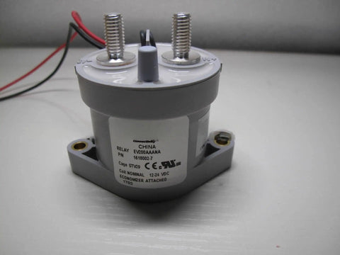 Heavy Duty DC Contactor For EV Charger Stations 200Amp 24V DC Industrial Power Switch with gray casing and wires.