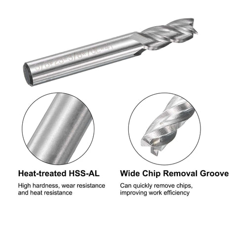 uxcell 4pc HSS-AL end mill set, 3/8 in dia, 3/8 in shank, 4-flute, upcut spiral for wood PVC MDF engraving