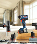 18V FlexiClick Compatible SDS-Plus Rotary Hammer Attachment With Side Handle on display with drill and accessories