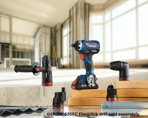 18V FlexiClick Compatible SDS-Plus Rotary Hammer Attachment With Side Handle on display with drill and accessories