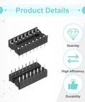 DIP IC Socket Adapter Kit 30Pcs, 16 Pin, 7.62mm Row Pitch, 2.54mm 0.1 Inch Pitch, Breadboard Friendly IC Sockets For PCB Design