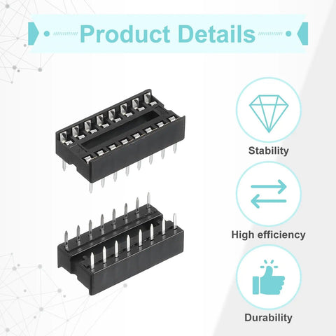 DIP IC Socket Adapter Kit 30Pcs, 16 Pin, 7.62mm Row Pitch, 2.54mm 0.1 Inch Pitch, Breadboard Friendly IC Sockets For PCB Design
