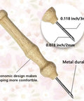Close-up of ergonomic wooden punch needle from Pink Skull Head Punch Needle Kit For Adults Beginners Complete DIY Craft Needlepoint Set.