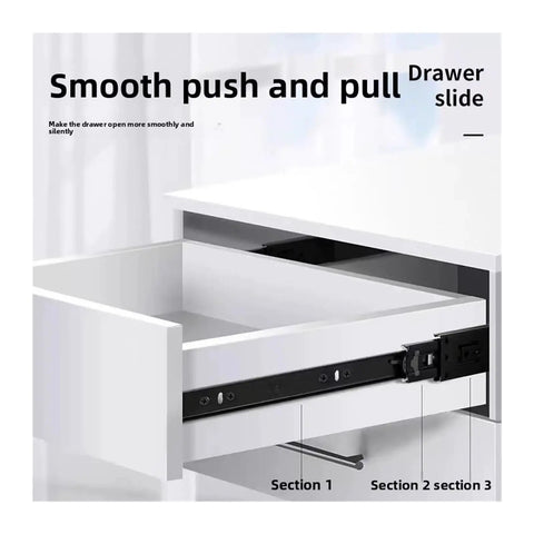 Heavy Duty Undermount Drawer Slides For Kitchen Cabinets With Soft Close Push To Open Design Crafted From Cold Rolled Steel For A Silky Smooth Slide Zero Hassle Mount And Badass Grip Built To Outlast showing drawer partially open with concealed tracks.