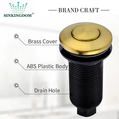 Garbage Disposal Air Switch Kit With Long Button In Champagne Bronze Brass Cover, detailed view of the components.