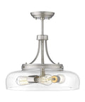 3 Light Farmhouse Pendant Light Semi Flush Mount with Brushed Nickel and Clear Glass Shade, shown from side angle