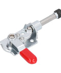 Heavy Duty Push Pull Toggle Clamp Forty Kilogram Load Capacity Bulletproof Quick Release Lever for welding projects, silver steel frame.
