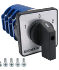 Front view of Beefy Heavy Duty Three Phase Rotary Changeover Switch 125A 660V Three Position 1 0 2 with mounting screws