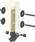 Exploded view of Patio Roof Riser Post Mount For Pergolas Engineered And Code Approved Made In USA Adjustable Pitch Support