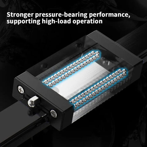 Close-up of MGN12 400mm Linear Rail Guide with MGN12H Black Stainless Steel Carriage Block, highlighting pressure-bearing performance.