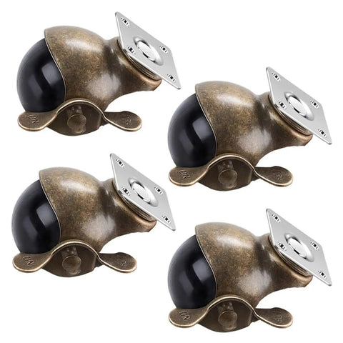 4Pcs Vintage Universal Furniture Casters With Dual Ball Bearing Setup Rock Solid No Sweat Install Design For Wooden Desks Cabinets And Chairs Butter Smooth Gliders, matte steel finish and black wheels.