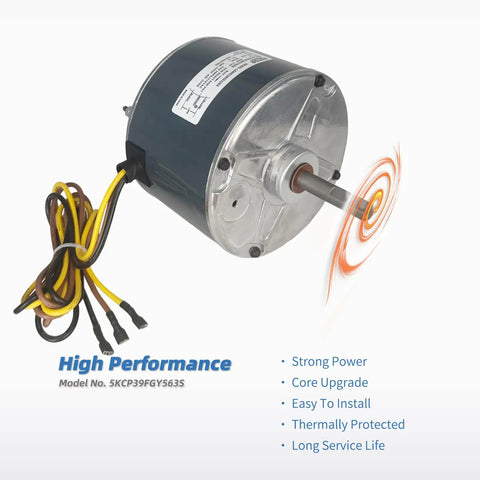 Top Tier Hvac Condenser Fan Motor 1/4 Hp 1100 Rpm 208 To 230 Volts With 5 Mfd Capacitor image showing a durable motor with wiring.