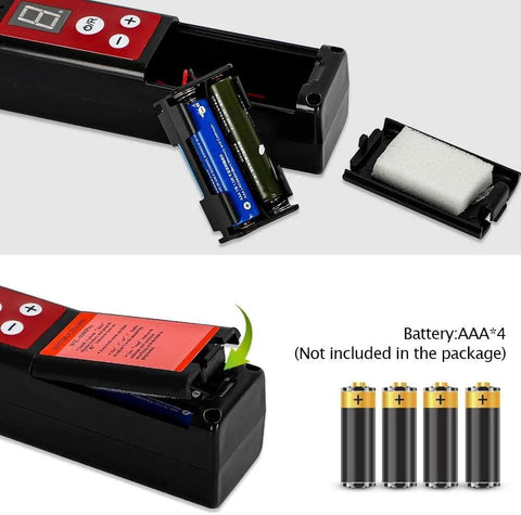 Front view: Wale&Morn halogen leak detector with indicator light; black unit uses four AAA batteries (not included).