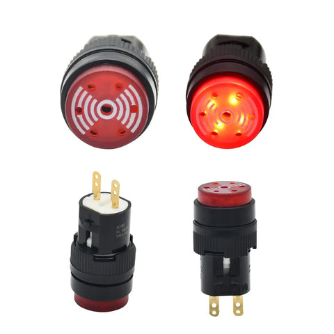 16mm Red Buzzer Indicator Light Lamp 12V DC LED With 0.63 Inch Round Cap Alarm Signal For Electrical Control Panels