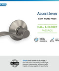 Accent Interior Door Lever For Hall And Closet Passage Non Locking Function Satin Nickel Finish Easy Install With Self Aligning Screws Ideal For Interior Doors No Lock Needed