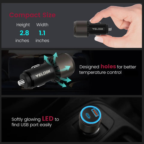 Badass High Speed Type C Car Charger Delivering Slick Dual Port Functionality That Cranks Out A Mean 63W Turbo Charge Via PD 3.0 PPS Quick Adapter For Keeping Devices Fully Juiced On The Road with compact design and LED.