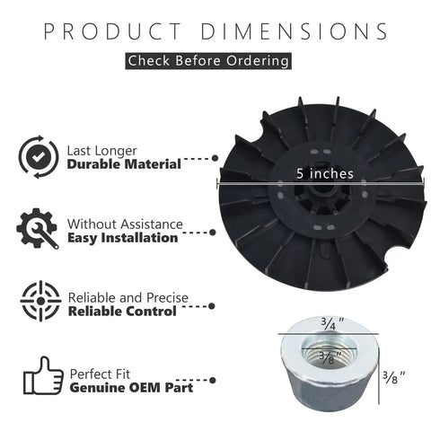 1/3 HP Washing Machine Motor Pulley And Nut Kit showing durable black plastic pulley with dimensions, nut for replacement.