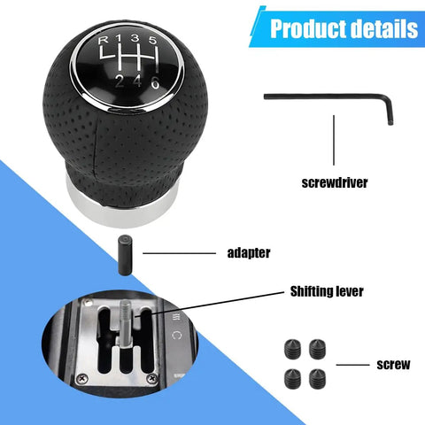 Six Speed Leather Shift Knob For Cars, Universal Automatic And Manual Gear Stick Handle Replacement with accessories