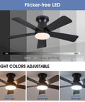 41 Inch Black Low Profile Ceiling Fan With Lights And Remote Modern Flush Mount Ceiling Fan with adjustable LED light colors.