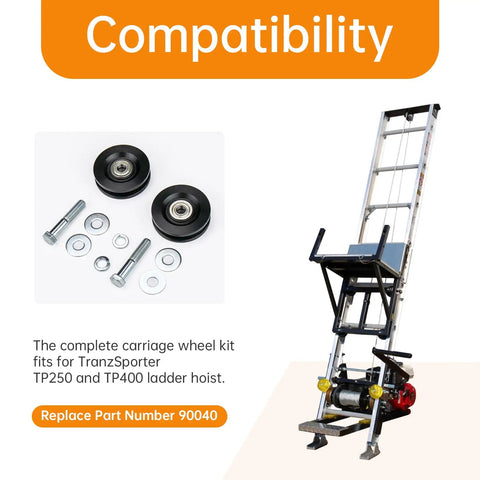 Carriage Wheel Kit Replacement For TranzSporter TP250 TP400 Ladder Hoist Heavy-Duty Wheel Set with bolts and washers