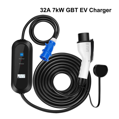 Straight Up Heavy Duty Portable EV Charger Home Plug And Play Fast Charging Controller Box For GBT Electric Cars 32 Amp 7Kw with cable.