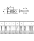 Dimensions illustration for Bulk Pack of 10 Flat Head Threaded Rivet Nuts Made From Heavy Duty Zinc Plated Carbon Steel With Knurled Locking Body.