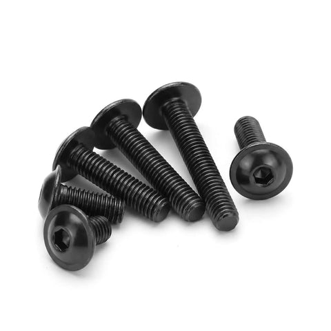 Top Shelf M6 X 20Mm Flanged Button Head Hex Socket Cap Screws 304 Stainless Steel Black Oxide Finish in various sizes.