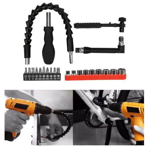 Premium 23Pcs Flexible Shaft Bit Set With Gold Plated Holder And Socket Kit For Electric Drill. Flexible 300mm shaft with bits and sockets