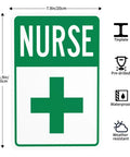 First Aid Station Nurse Symbol Safety Warning Sign 8x12 Aluminum Plaque with green nurse cross, pre-drilled and waterproof.