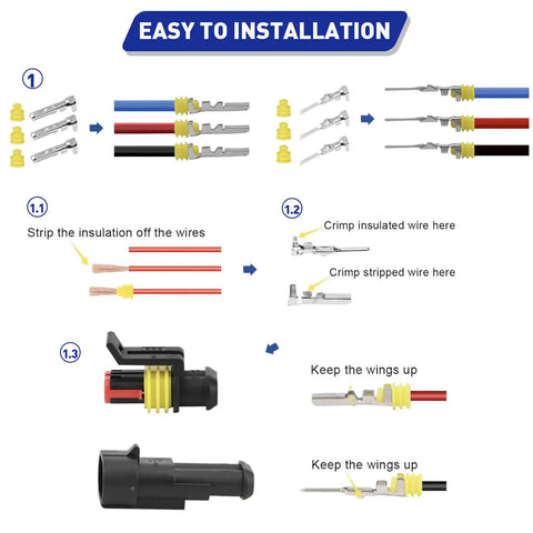 Boatsea 26 Kits Automotive Electrical Connectors With Ratchet Crimping Tool, Water Proof Weather Pack Wiring System For 16 To 22 Awg Copper Terminals Heavy Duty Car Audio And Truck Repair Jobs installation guide