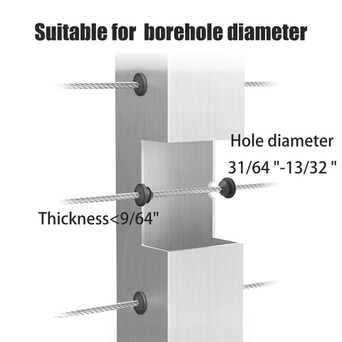 Heavy Duty Black Rubber Cable Railing Grommets For Metal Posts 60 Pack Protective Sleeves For One Eighth Inch Five Thirty Second Inch And Three Sixteenth Inch Cables Post Railing Kit Compatible Hides Holes And Gaps image showing grommets in use on metal posts
