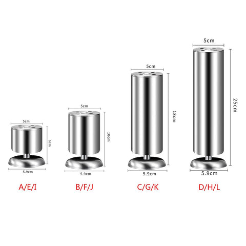 Modern Metal Furniture Legs With Adjustable Leveling Feet For Sofa, Couch, Chair, Ottoman, Cabinet And Table, sizes 6-25cm.