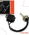 Front view of A-Premium coolant temperature sensor with black connector and brass probe for Volvo 850/960.