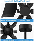 Close-up of Monster Size 120 Inch HVLS Industrial Ceiling Fan With Aluminum Blades Reversible DC Motor Remote Control