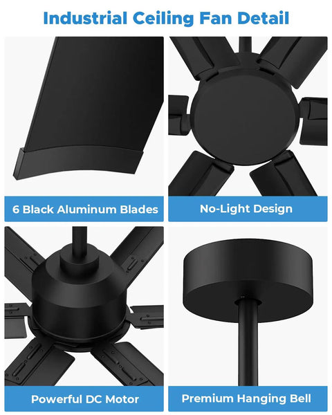 Close-up of Monster Size 120 Inch HVLS Industrial Ceiling Fan With Aluminum Blades Reversible DC Motor Remote Control