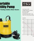 Tankless Water Heater Descaling Flush Kit With Inline Submersible Pump, portable yellow utility pump with power cord.