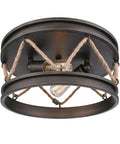 Chatham Flush Mount Ceiling Light in Gray Driftwood Finish with Nautical Rope Accents and Metal Cleats for Damp Location