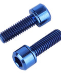 Two blue titanium M6x20mm Allen-head bolts for bicycles