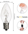 Himalayan Salt Lamp Replacement Bulbs 15 Watt Six Pack E12 Socket Incandescent Long Lasting Bulbs For Most Salt Lamps, Ideal Original Replacement, Fits Lamps With Metal Clip Base, Easy Install product display with dimensions.