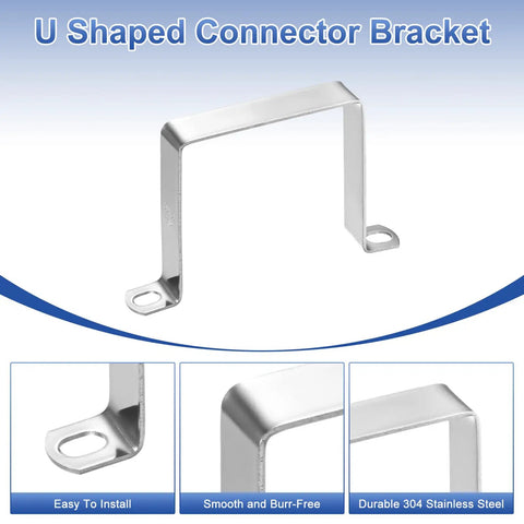 U Shaped Connector Bracket 6 Pack Heavy Duty 80x80mm 304 Stainless Steel Square Pipe Clamp For Door Rails Strut Channel Fixing Pipe Strap Clamp For Rectangular Tubes And Industrial Projects shown with mounting holes