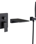 Waterfall Tub Filler Faucet With Hand Shower, Wall Mounted Matte Black Tub Faucet for Modern Bathrooms, sleek contemporary design