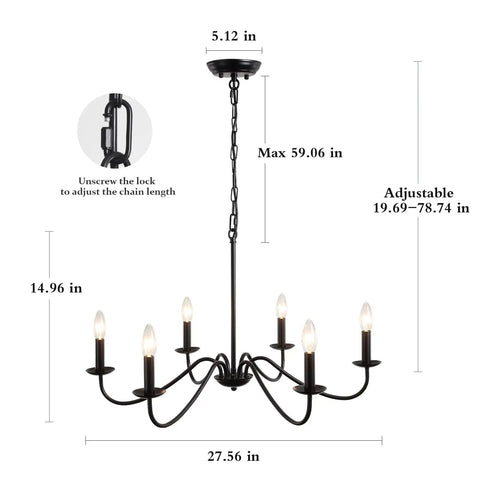 Black 6 Light Modern Farmhouse Chandelier With Industrial Candle Style For Dining Room Kitchen Foyer Hallway Dope Rustic French Country Lighting Fixture